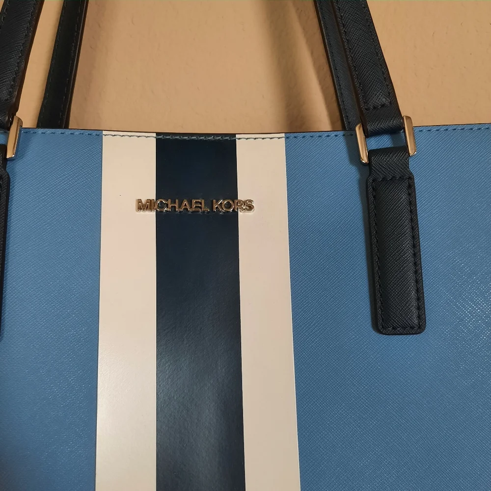 Michael Kors Blue and White Tote Bag